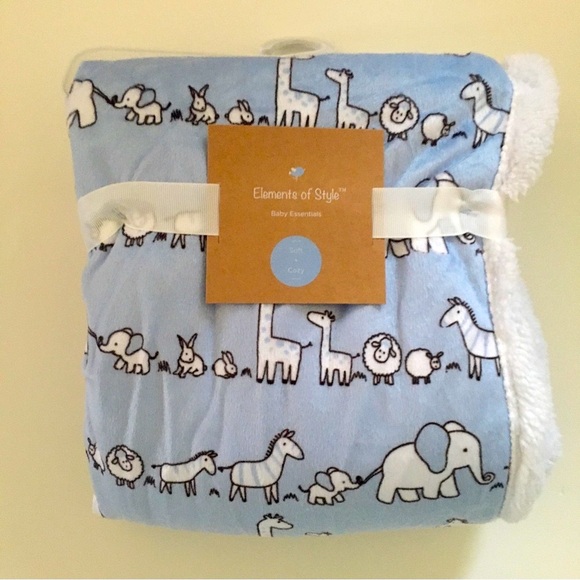 NEW Baby Blanket Blue Sherpa Reverse Animal Theme Baby Gift | Elements of Style - Picture 5 of 5